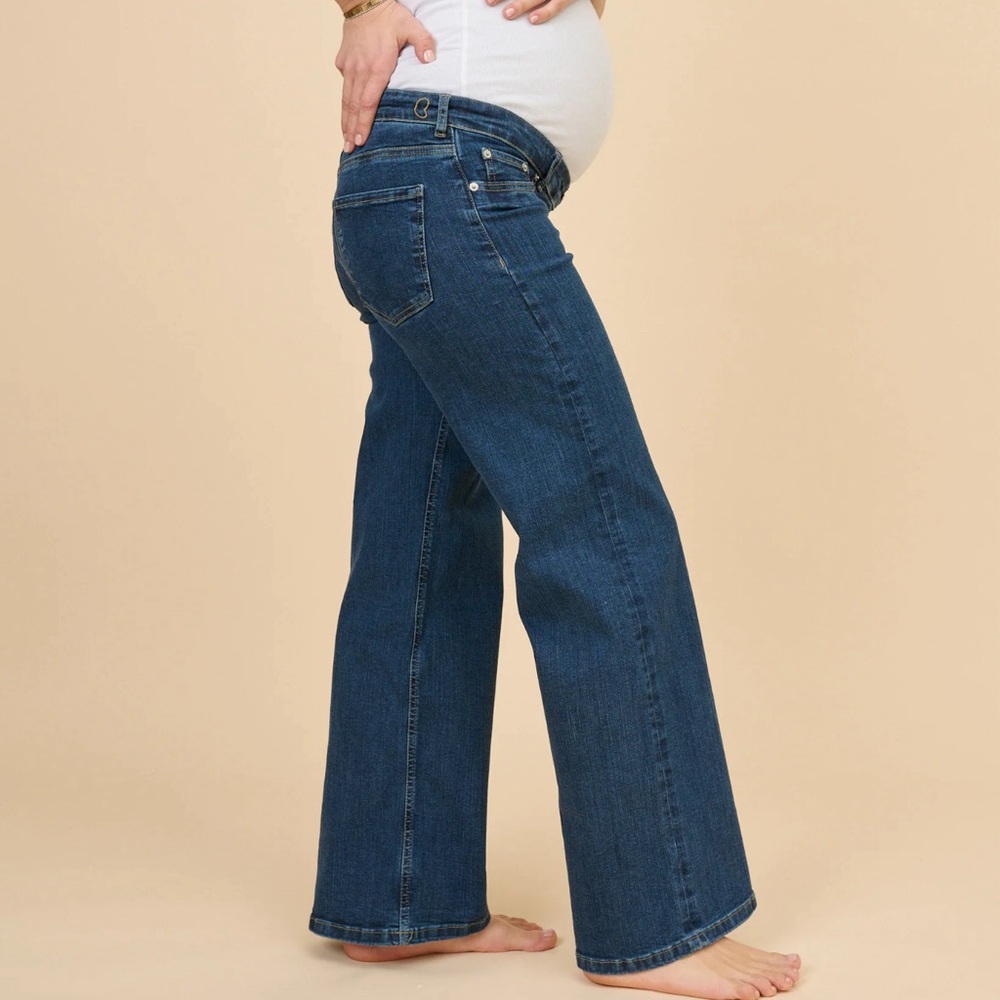 Ilouity Wide Leg Maternity Jeans - Washed Blue